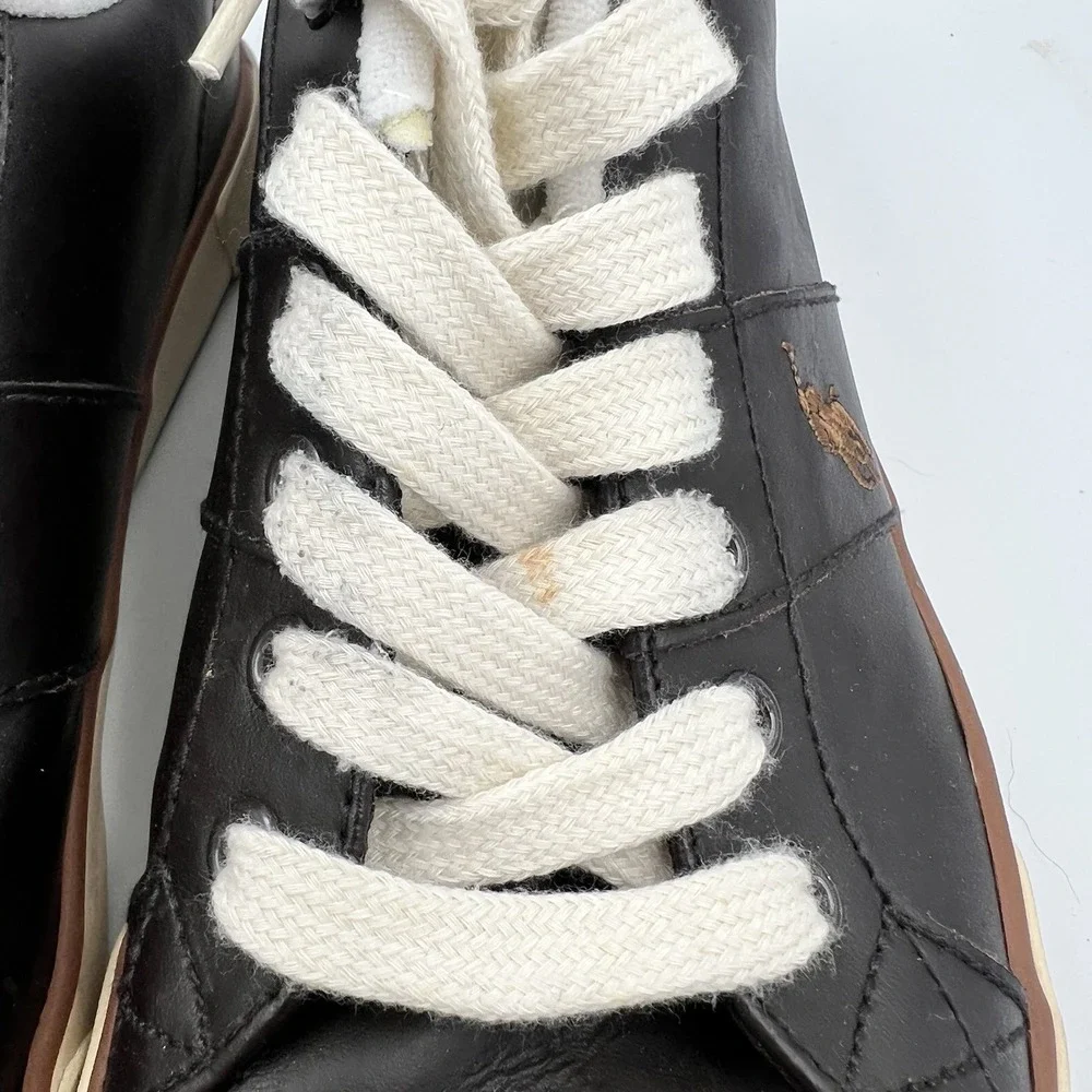 Polo Ralph Lauren Sayer Men's Black/White Leather Low Top Lace-Up Sneakers 10D